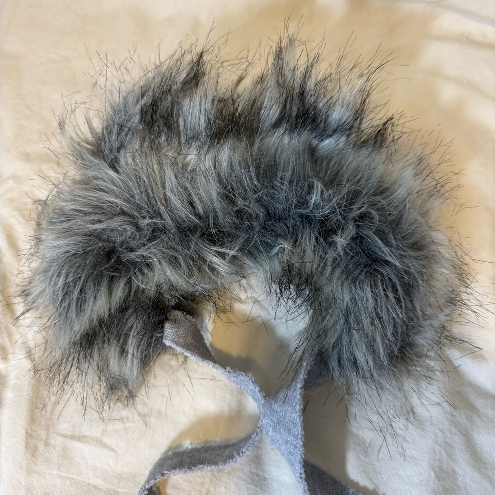 Fluffy Gray Kids Hat with Ear Flaps